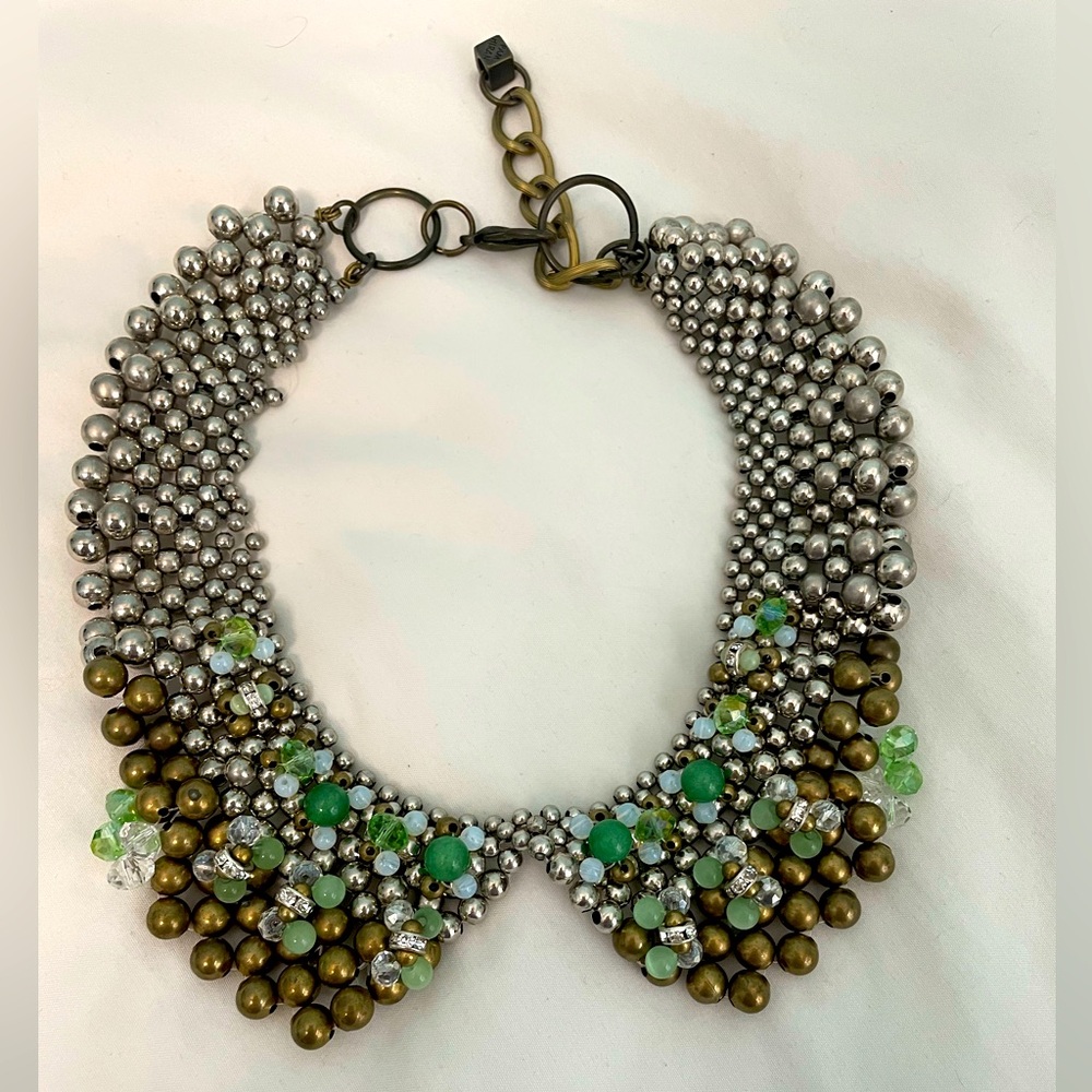 Anthropologie Elegant Silver and Green Beaded Necklace